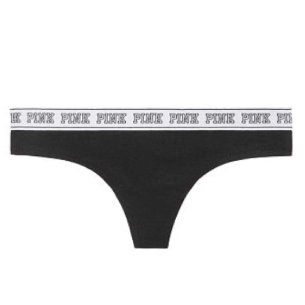 $8💋New VS Pink Wide Logo Black Thong